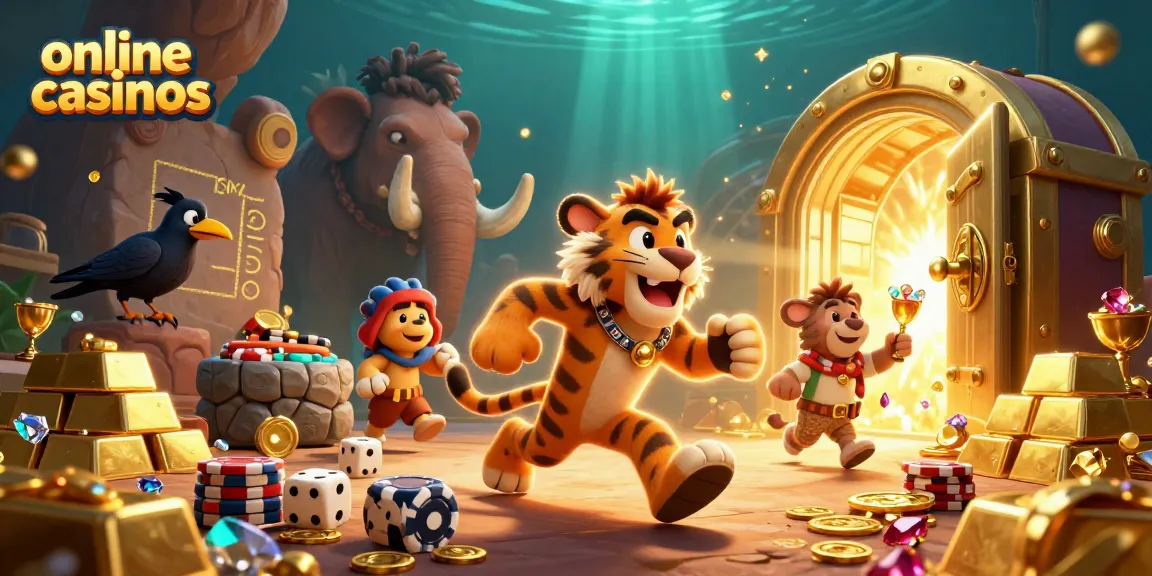 Experience thrilling gameplay at online casinos featuring cavemen and ancient treasures in a vibrant prehistoric scene.