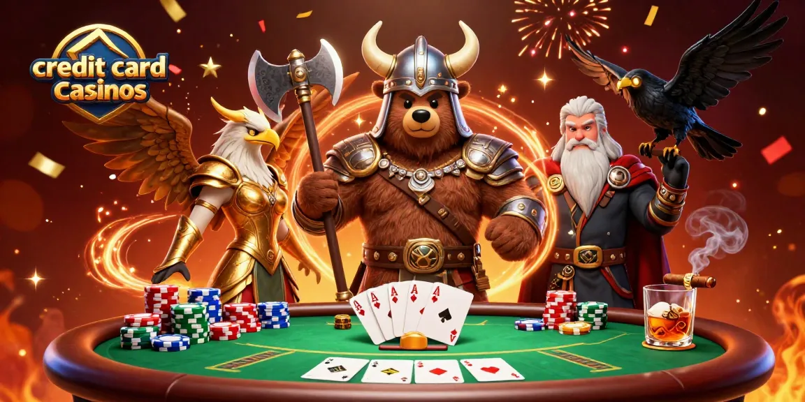 Engage with thrilling action at credit card casinos featuring a Viking bear and Valkyrie eagle.