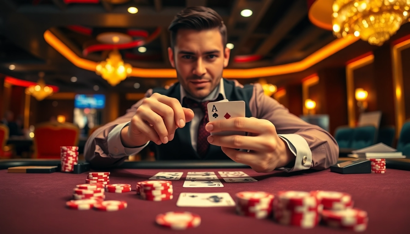 Experience the excitement of a Blackjack Casino as a dealer showcases a thrilling game.