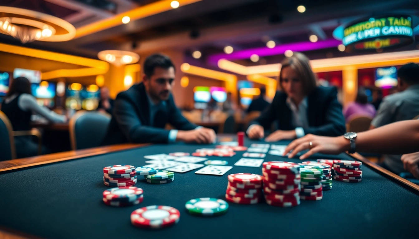 Experience high-stakes action in a Poker Game with vibrant chips and focused players at the table.