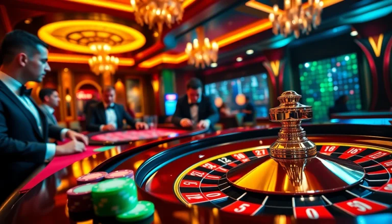 Players enjoying a thrilling roulette game in a luxurious casino setting with colorful chips.