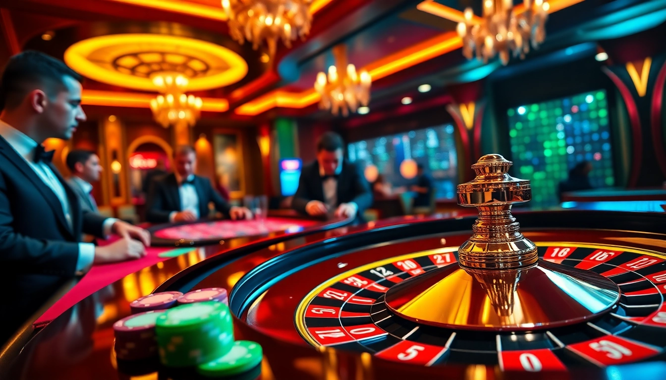 Players enjoying a thrilling roulette game in a luxurious casino setting with colorful chips.