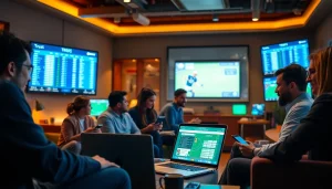 Engage in online Betting as diverse individuals place bets on mobile devices and laptops.