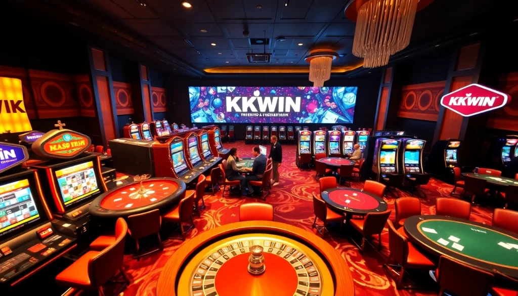 Engaging gaming action at KKWIN casino, featuring vibrant slot machines and lively poker tables.
