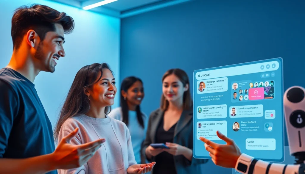 Engaging users interacting with juicy ai chatbot interface in a modern setting.