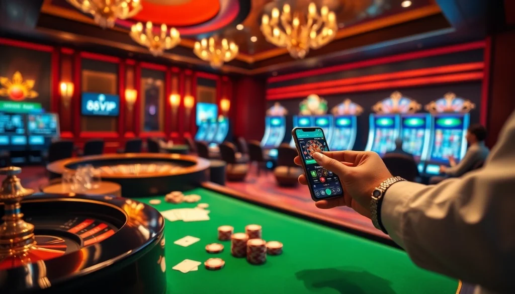 Experience the thrill of 68VIP with captivating online casino visuals featuring poker chips and a roulette wheel.