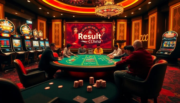 Experience the thrill of poker and betting in a heart-pounding casino scene displaying result china highlights.