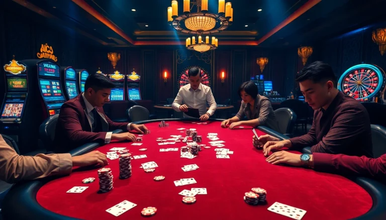 SODO66 poker table with players focused, rich colors, luxurious atmosphere