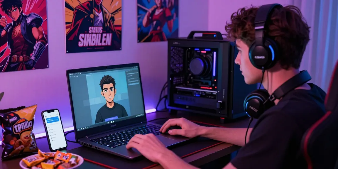 Engaged user enjoying Status AI app with a vibrant gaming setup
