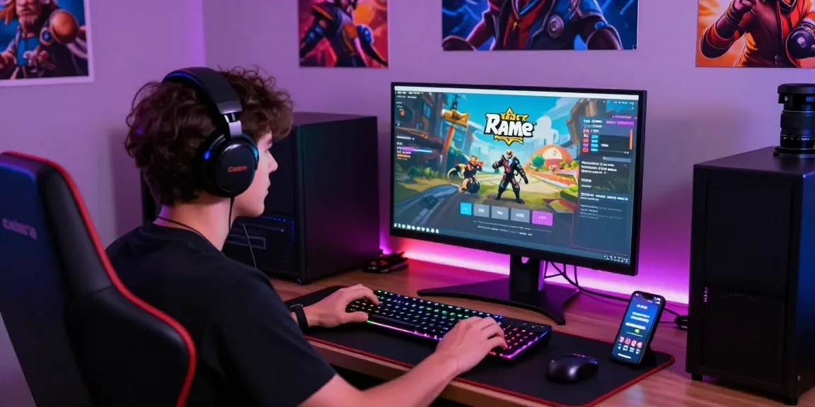 Engaged player using Raja Game login on a high-resolution screen surrounded by a vibrant gaming setup.